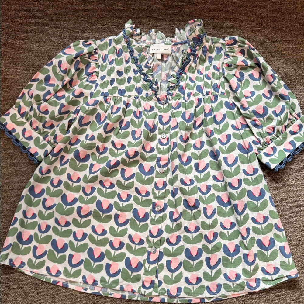 Entro Pink and Green Floral Blouse